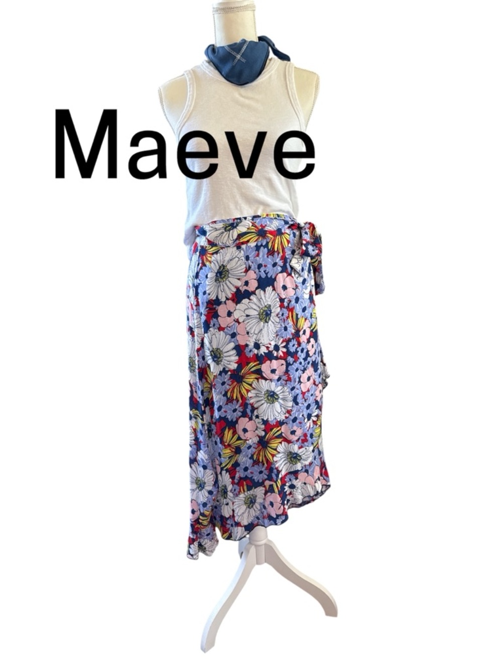 Maeve Anthropology Navy Floral Tie-Waist Midi Skirt